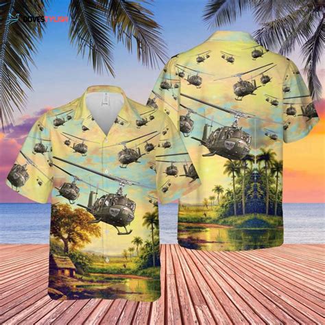 Us Army Bell Uh Huey Hawaiian Shirt Authentic Military Style With