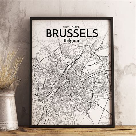 Wrought Studio Brussels City Map Graphic Art Print Poster In Ink