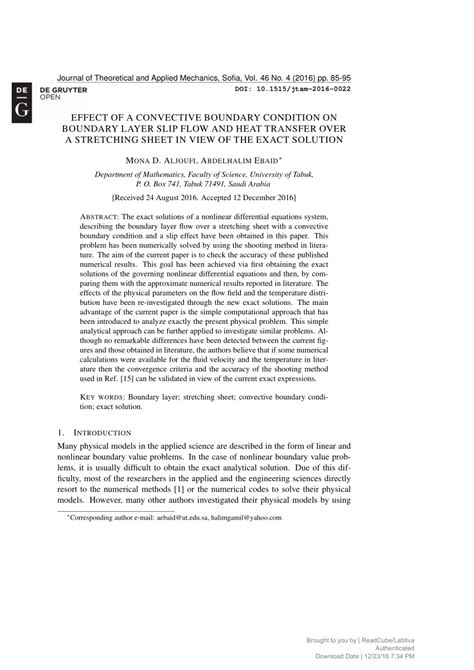 (PDF) Effect of a Convective Boundary Condition on Boundary Layer Slip ...