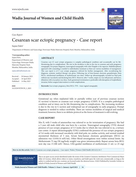 Pdf Cesarean Scar Ectopic Pregnancy Case Report