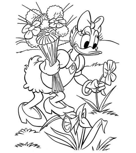 Coloriage A Imprimer Daisy Cueillant Des Fleurs Gratuit Et Colorier