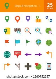 Maps Navigation Flat Icons Stock Vector Royalty Free 1260952357