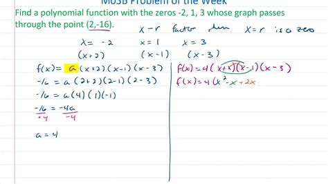 Find A Polynomial Function Given The Zeros Youtube