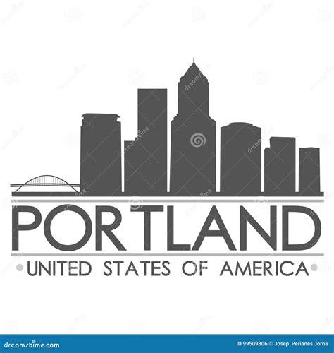 Portland Skyline Silhouette Design City Vector Art Stock Vector