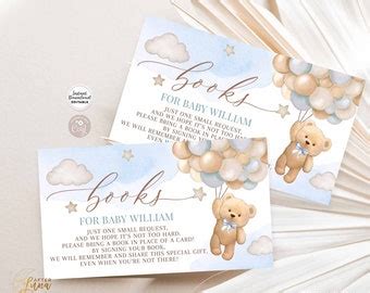 Editable Blue Teddy Bear Hot Air Balloon We Can Bearly Wait Boy Baby