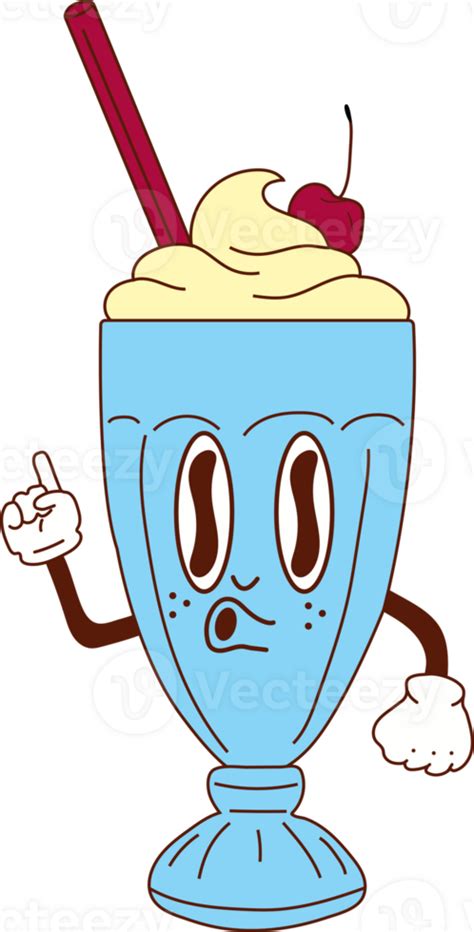 Cute Happy Funny Milkshake 30s Cartoon Mascot Character 40s 50s 60s