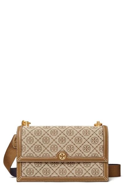 Tory Burch Small T Monogram Jacquard Shoulder Bag In Hazelnut Modesens