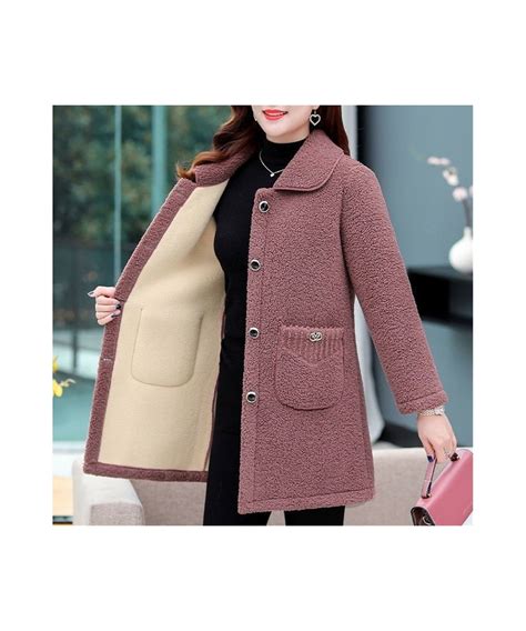 Middle Aged Mothers Faux Lamb Wool Coat 2022 Autumn Winter Loose Long Sleeve Outerwear Solid