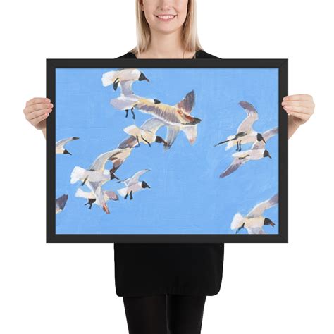 Flock Of Flying Seagulls Framed Print Art By Tina Lewis