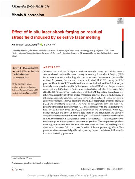 Effect Of In Situ Laser Shock Forging On Residual Stress Field Induced