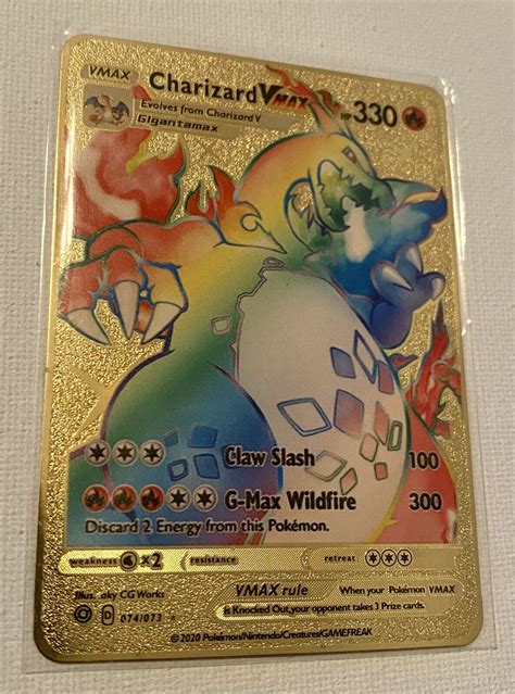 Mavin Charizard Vmax Rainbow Gold Metal Pokemon Card Ultra Rare