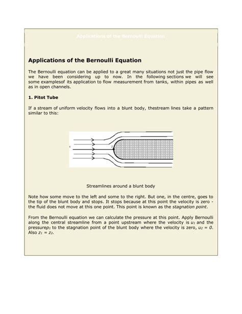 Applications Of The Bernoulli Equation