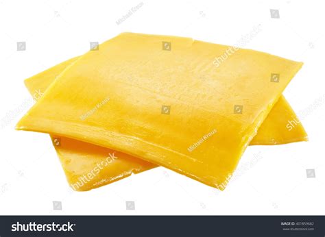 Closeup American Cheese Slices On White Stock Photo 401859682