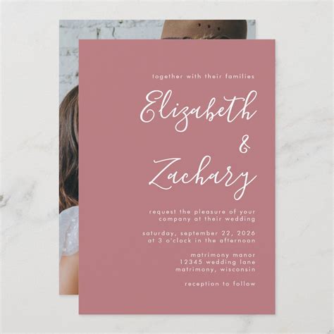 Modern Minimalist Script Photo Dusty Rose Wedding Invitation Zazzle Sea Glass Wedding