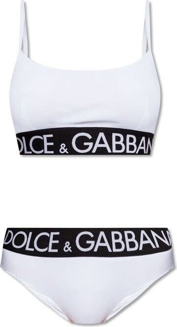 Dolce Gabbana Elasticated Logo Waistband Bralette Bikini Set