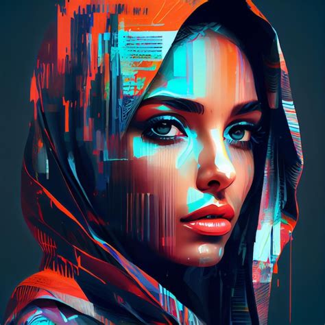 Premium Photo Abstract Portrait Of Arab Woman With Glitch Effect