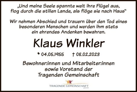 Traueranzeigen Von Klaus Winkler Trauer Kreiszeitung De