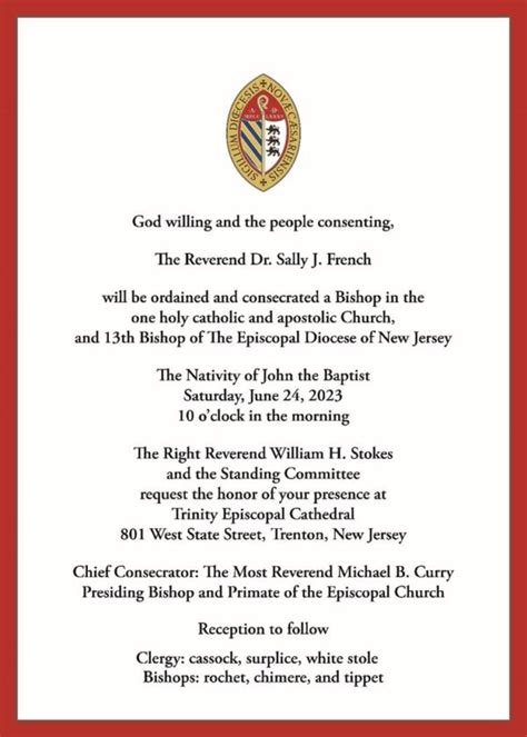 Your Invitation To The Consecration Of The Th Bishop Of The Diocese