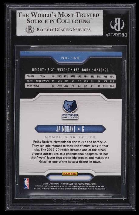 Ja Morant BGS 9 2019 20 Panini Chronicles Playbook Rookie Year EBay