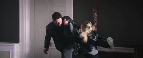 NUT PUNCH Ballbusting AMY JOHNSTON Sexy Black Suit Atomic Blonde Punch In The Balls Milf Amy