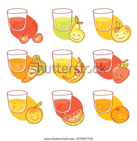 Set Fresh Fruit Juices Iconscherry Pear Stock Vector Royalty Free