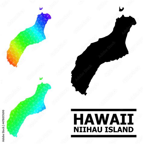 Vector low-poly spectrum colored map of Niihau Island with diagonal ...