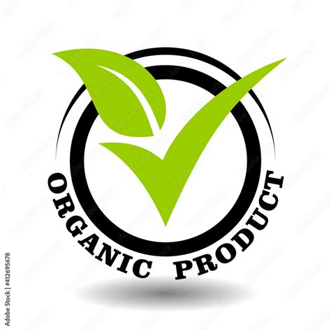 Organic Product Vector Stamp With Green Leaf Illustration As Check Mark