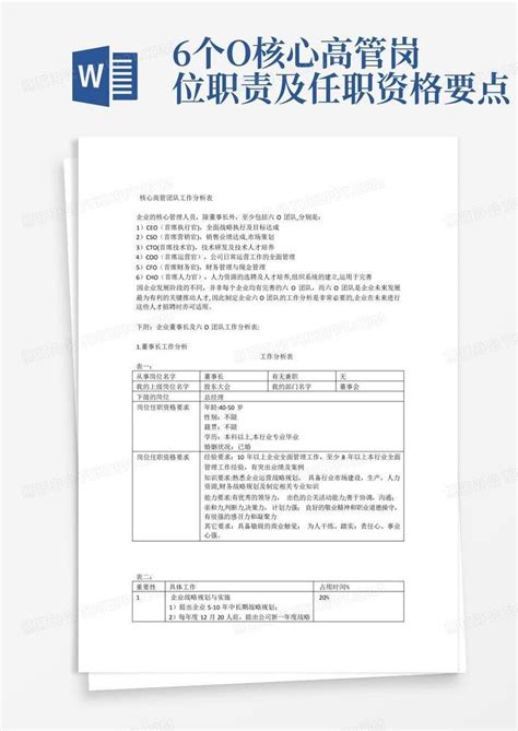 6个o核心高管岗位职责及任职资格要点word模板下载 编号lzwpzwvp 熊猫办公