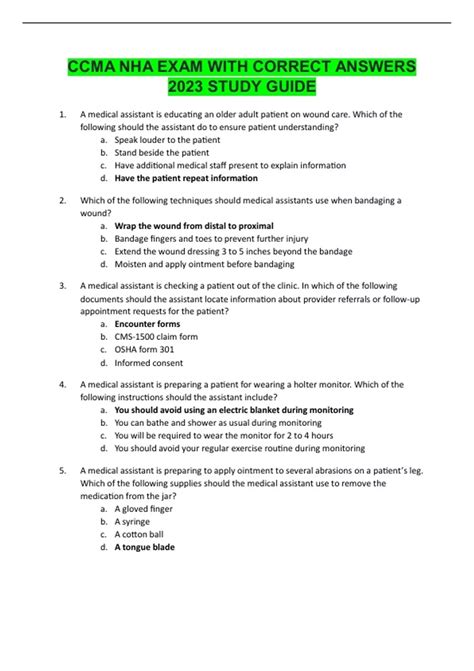 Ccma Nha Exam With Correct Answers Study Guide Advance Nursing