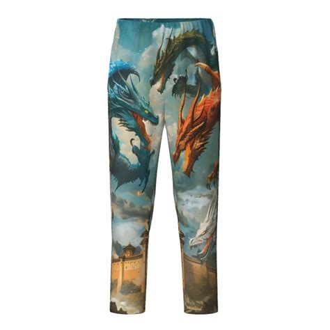 Pofeuu Red Blue Dragon Battle Epic Print Teenagers Pajama Pants Soft Lounge Pajama Pants With