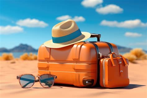 Premium Photo Straw Hat Rests On A Suitcase And Sunglasses On The Beach Travel And Summer