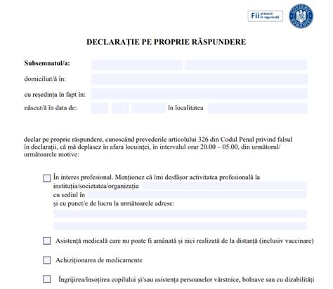 Declaratie Pe Propria Raspundere 2021 Pdf Ora 20