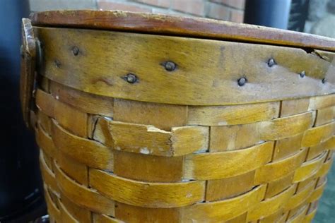 Antique S Woven Wood Slat Picnic Basket With Meta Gem