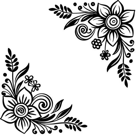 black  white floral corner border design premium ai generated vector