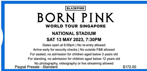 Blackpink Concert Tickets On May 13 Cat 4 Standing Zone S 172 X 2