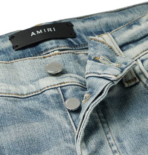 Amiri Mx Skinny Fit Distressed Leather Panelled Stretch Denim Jeans