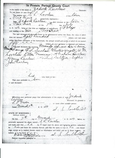 Loveless, Zadock Probate, Stevens Point, Portage County, Wisconsin