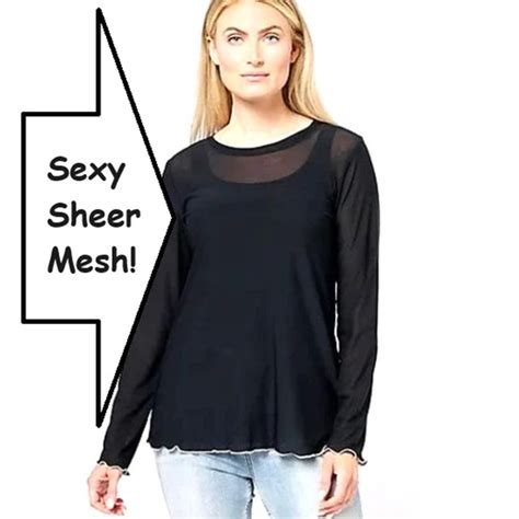 Logo By Lori Goldstein Tops Sexy Sheer Mesh Top Black Lettuce Hem