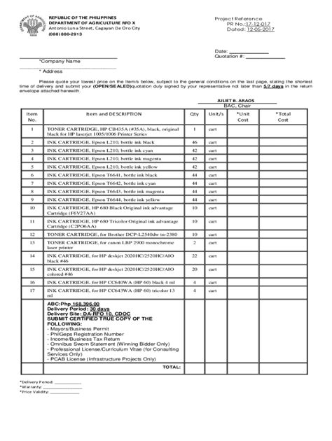 Fillable Online Cagayandeoro Da Gov Quotation Fax Email Print