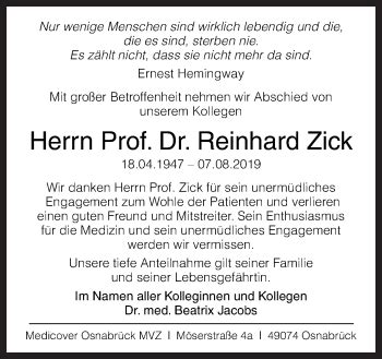 Traueranzeigen Von Reinhard Zick Noz Trauerportal