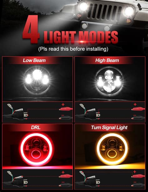 UNI SHINE 2 faros delanteros LED de 7 pulgadas con halo rojo ámbar