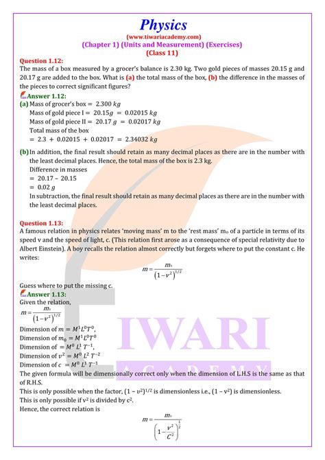 Ncert Solutions For Class Physics Chapter Units And Measurements