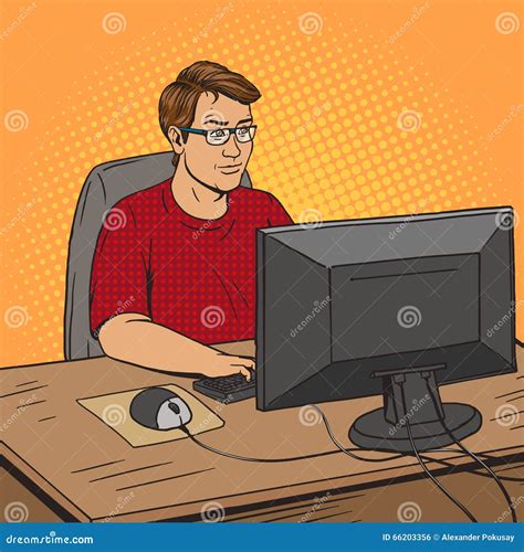 Software Developer At Work Comic Book Style Vector Stock Vector