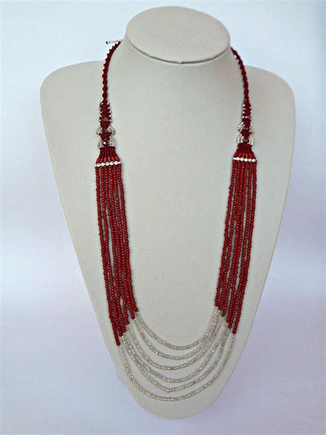 Red Bead Necklace Multi Layered Necklace Seed Bead Necklace Etsy Red Beaded Necklaces