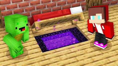 Mikey And Jj Found Secret Tiny Portal Under The Bed In Minecraft