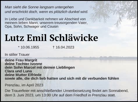 Traueranzeigen Von Lutz Emil Schl Wicke Trauer Nordkurier