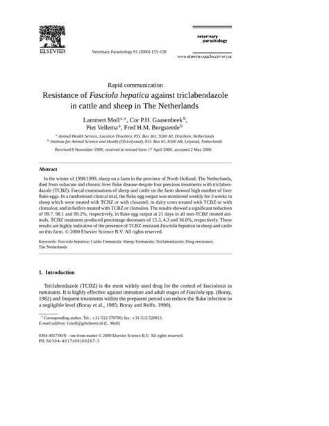 PDF Resistance Of Fasciola Hepatica Against Triclabendazole In Cattle