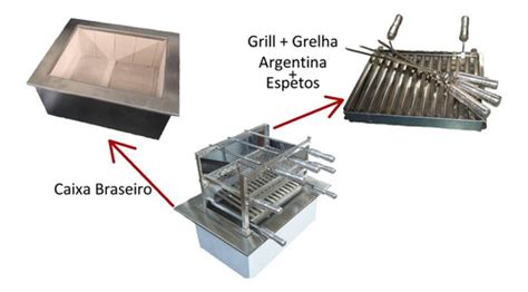 Braseiro Embutir C Grill Inox 430 Grelha Argentina 3 Esptos