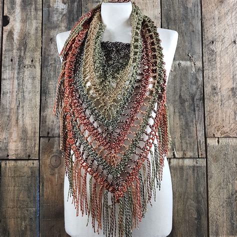 Boho Fringe Scarf Cozy Fall Shawl Fringe Triangle Scarf Serendipity As Always Collection