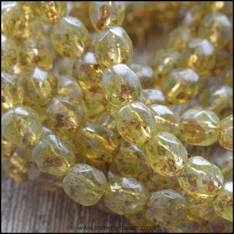 Czech Glass Fire Polish Beads 6mm Gold Picasso Czech Glass Beads